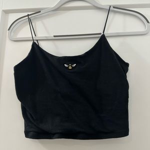 Bungee strap crop top with embroidered bee